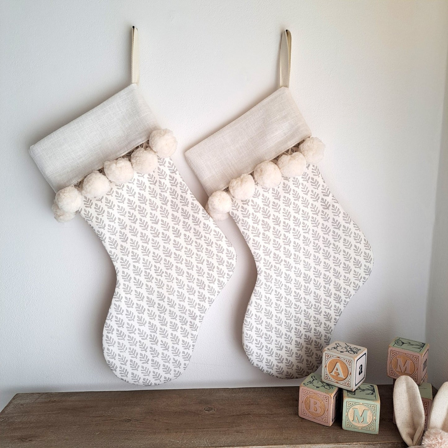 Personalized Traditional Dove Grey Linen Christmas Stocking