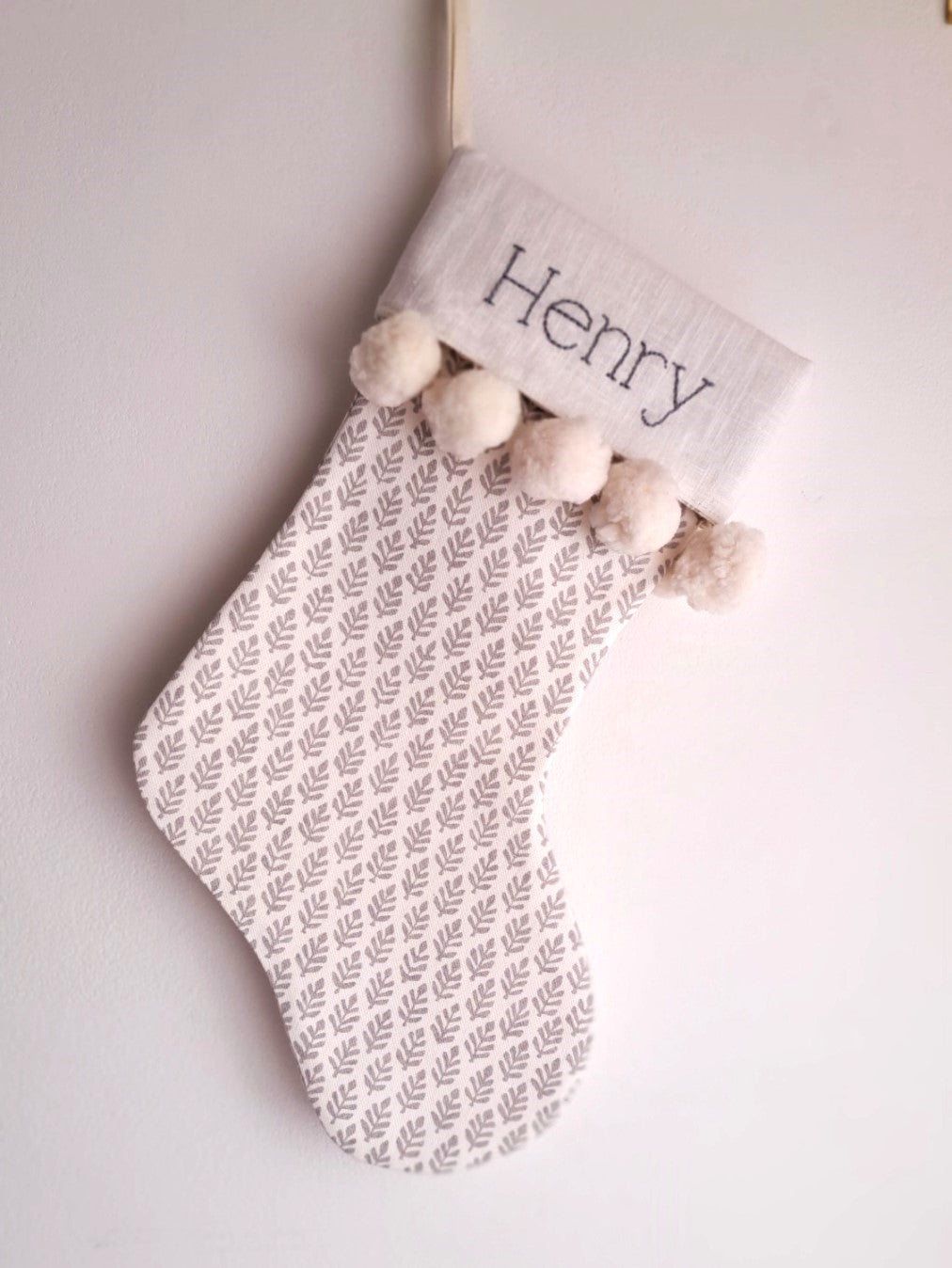 Personalized Traditional Dove Grey Linen Christmas Stocking