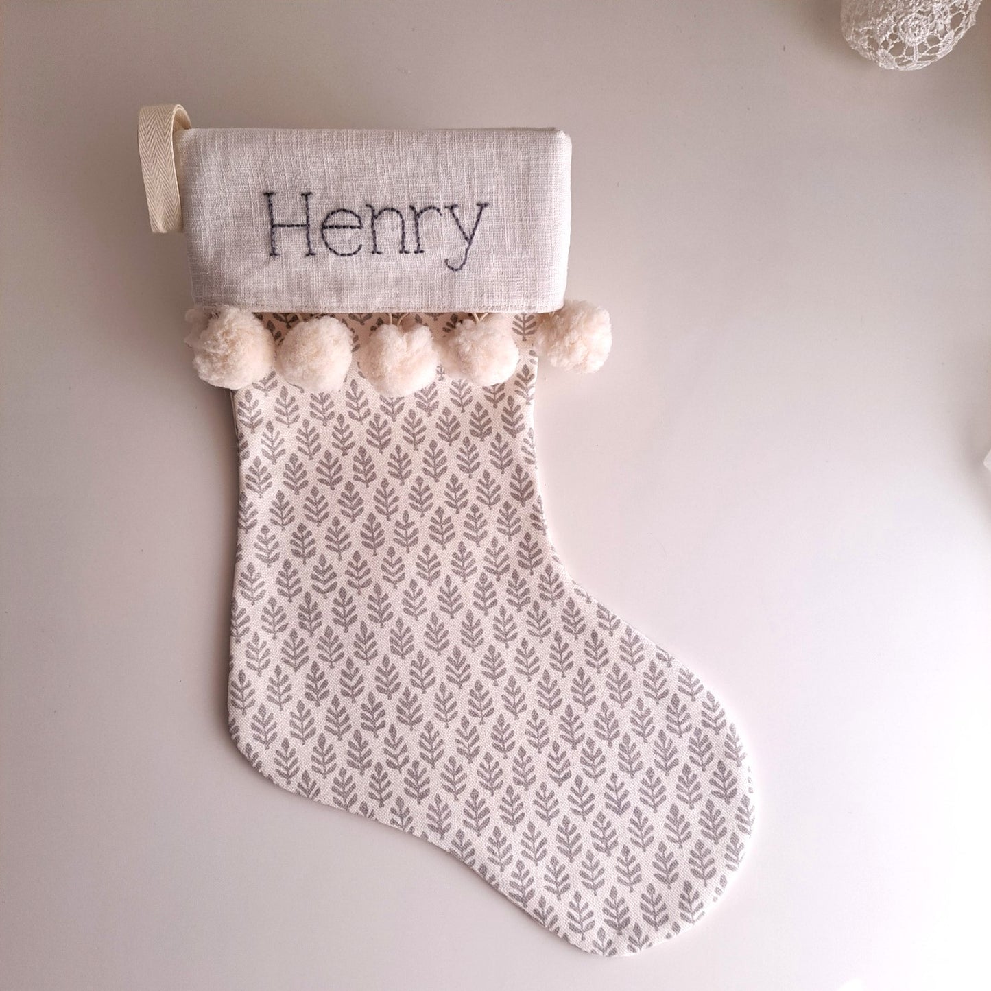 Personalized Traditional Dove Grey Linen Christmas Stocking