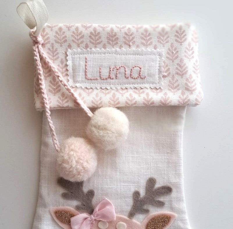 Personalized Baby Reindeer Applique Christmas Stocking