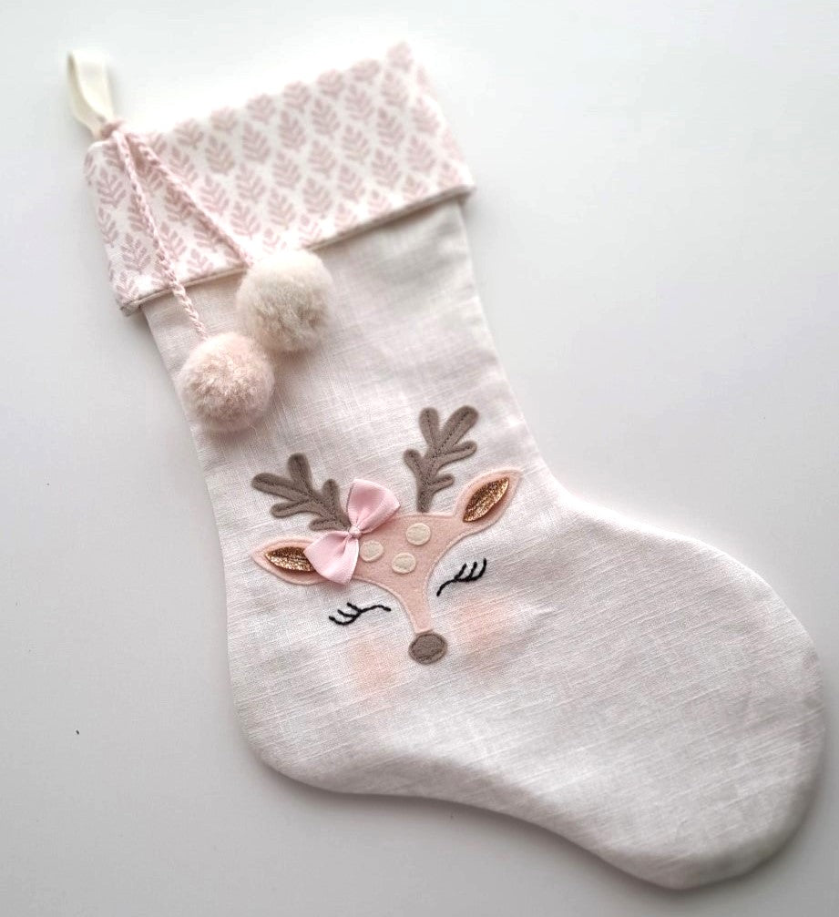 Personalized Baby Reindeer Applique Christmas Stocking