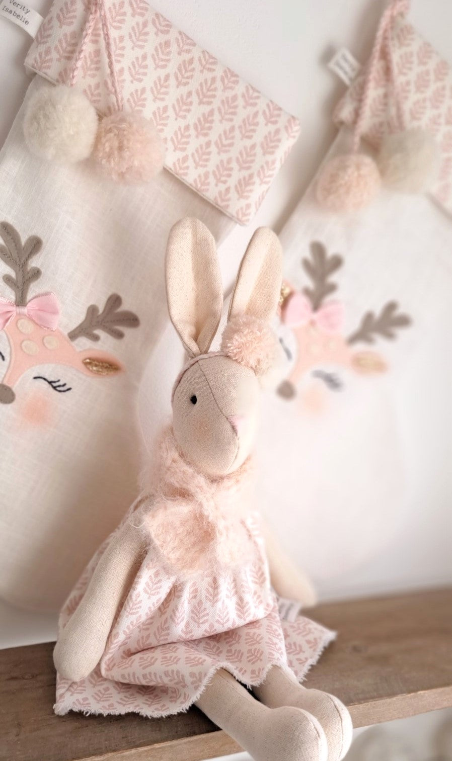 Personalized Baby Reindeer Applique Christmas Stocking