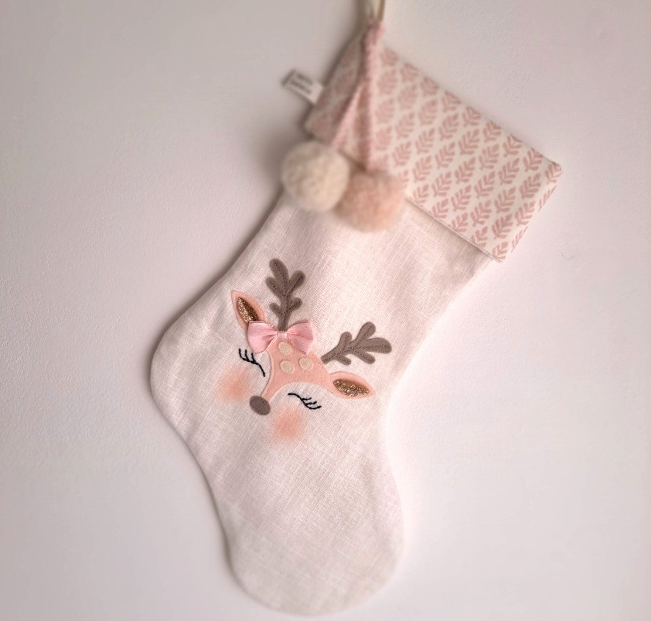 Personalized Baby Reindeer Applique Christmas Stocking