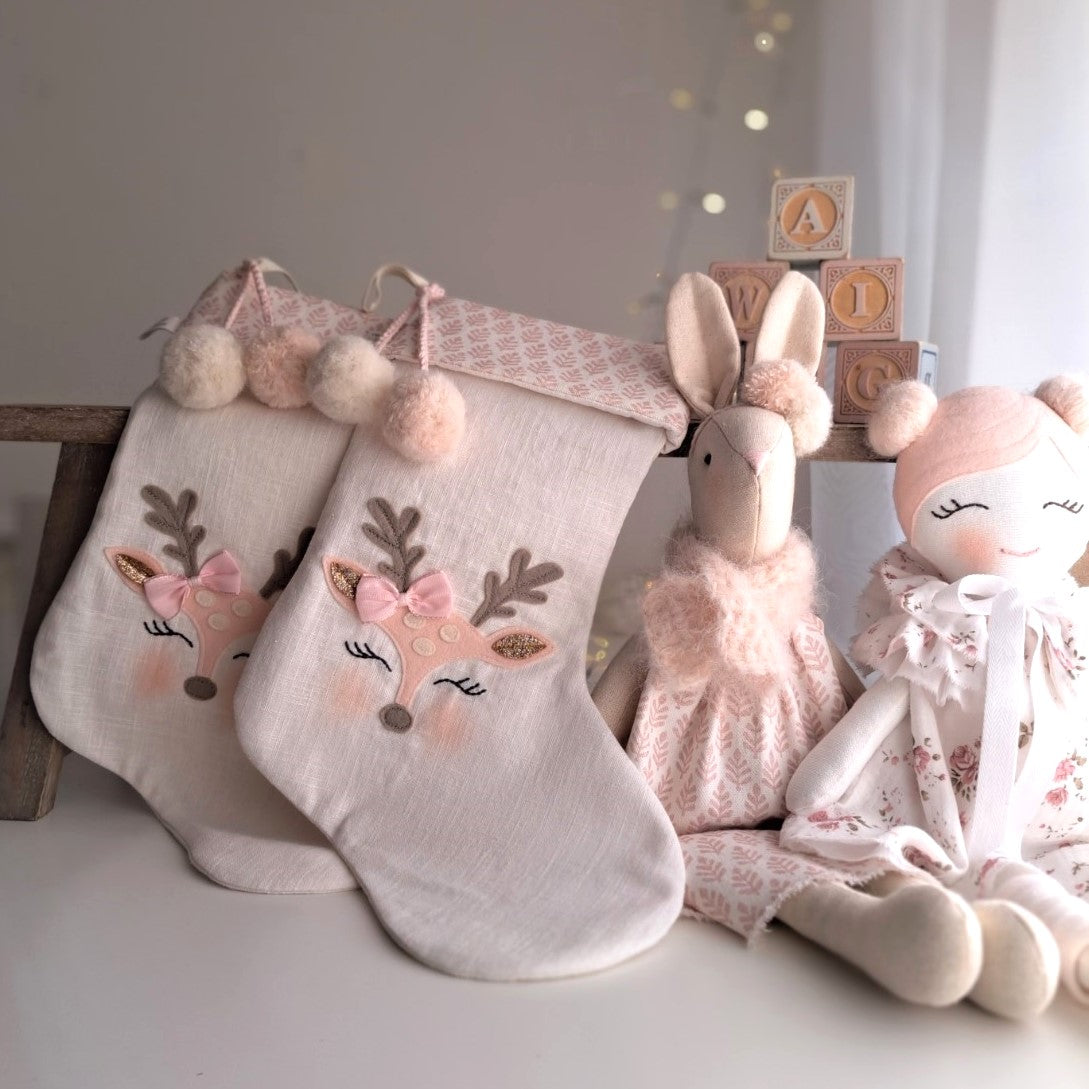 Personalized Baby Reindeer Applique Christmas Stocking