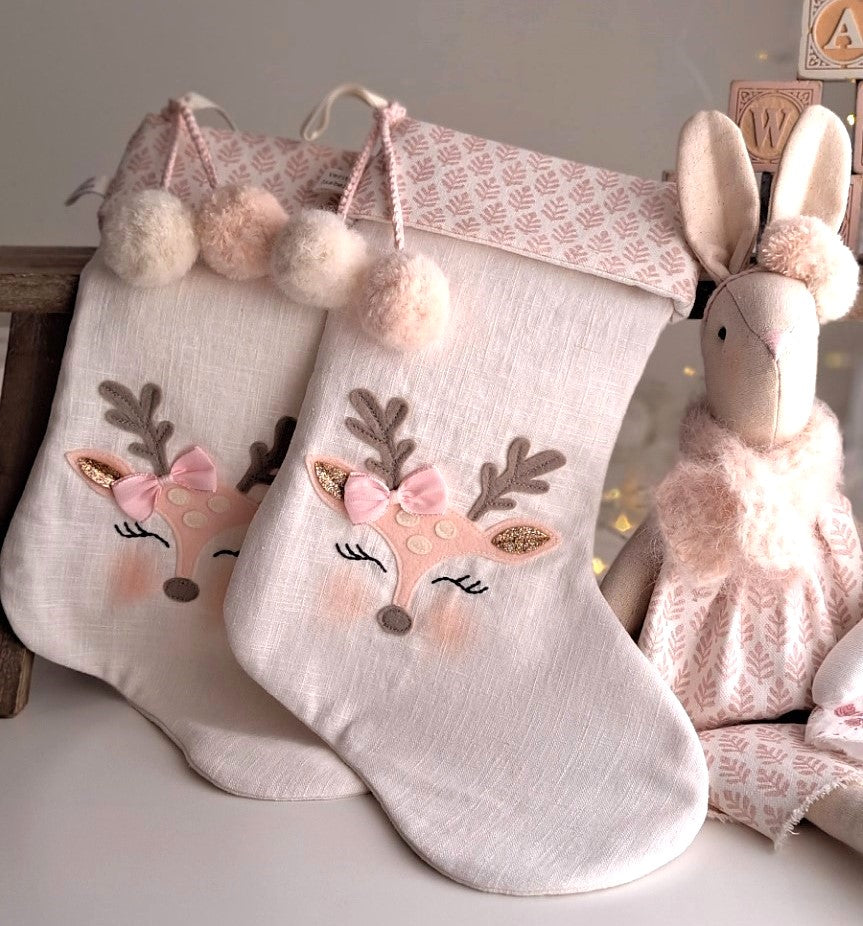 Personalized Baby Reindeer Applique Christmas Stocking