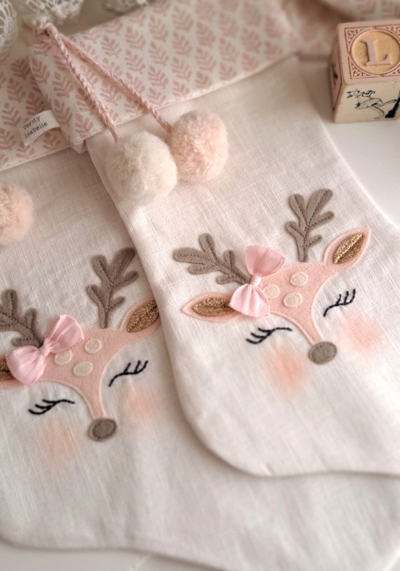 Personalized Baby Reindeer Applique Christmas Stocking