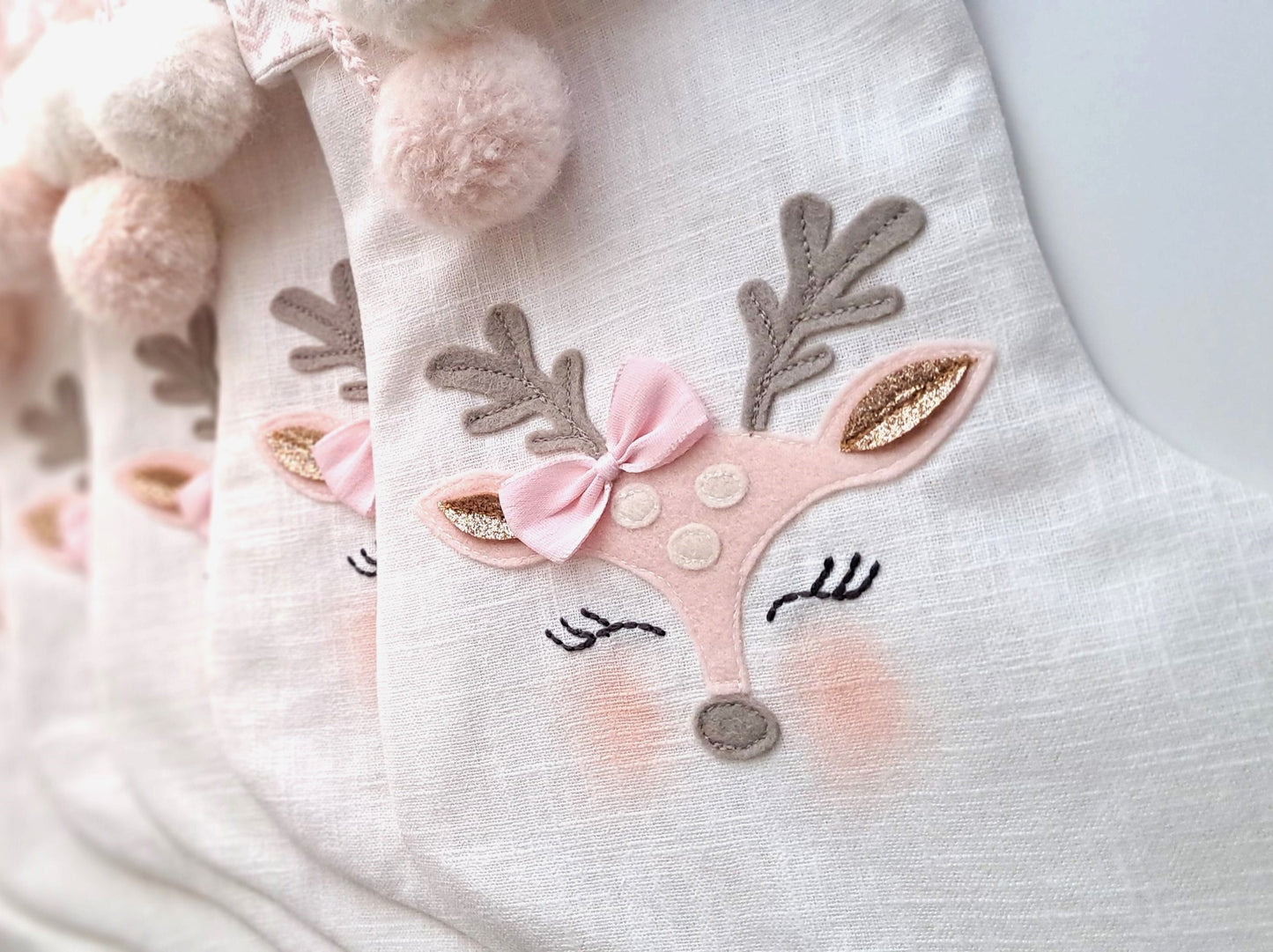 Personalized Baby Reindeer Applique Christmas Stocking