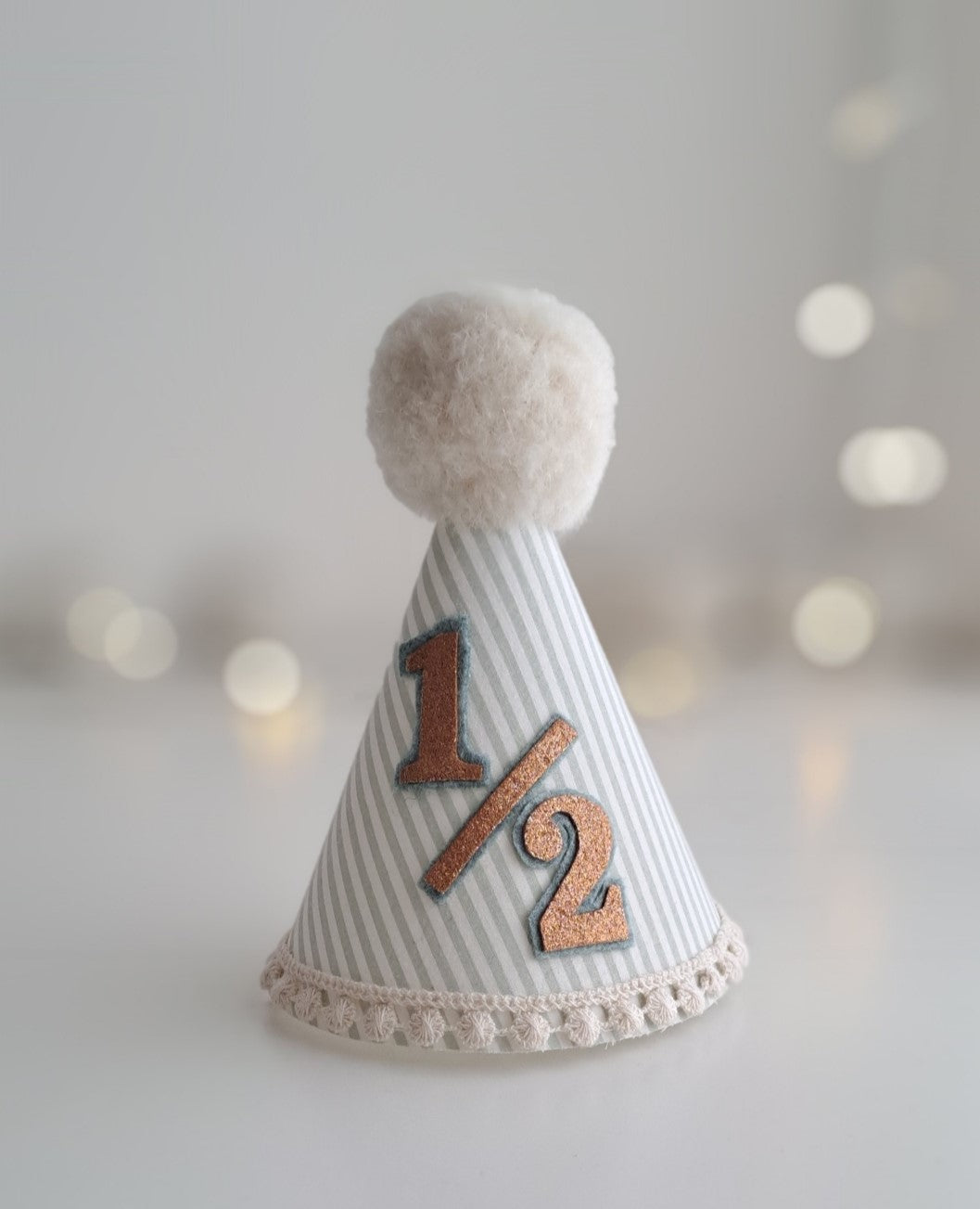 1st Birthday Party Hat, Sage Green and White Pinstripe
