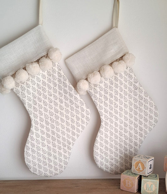 Personalized Traditional Dove Grey Linen Christmas Stocking