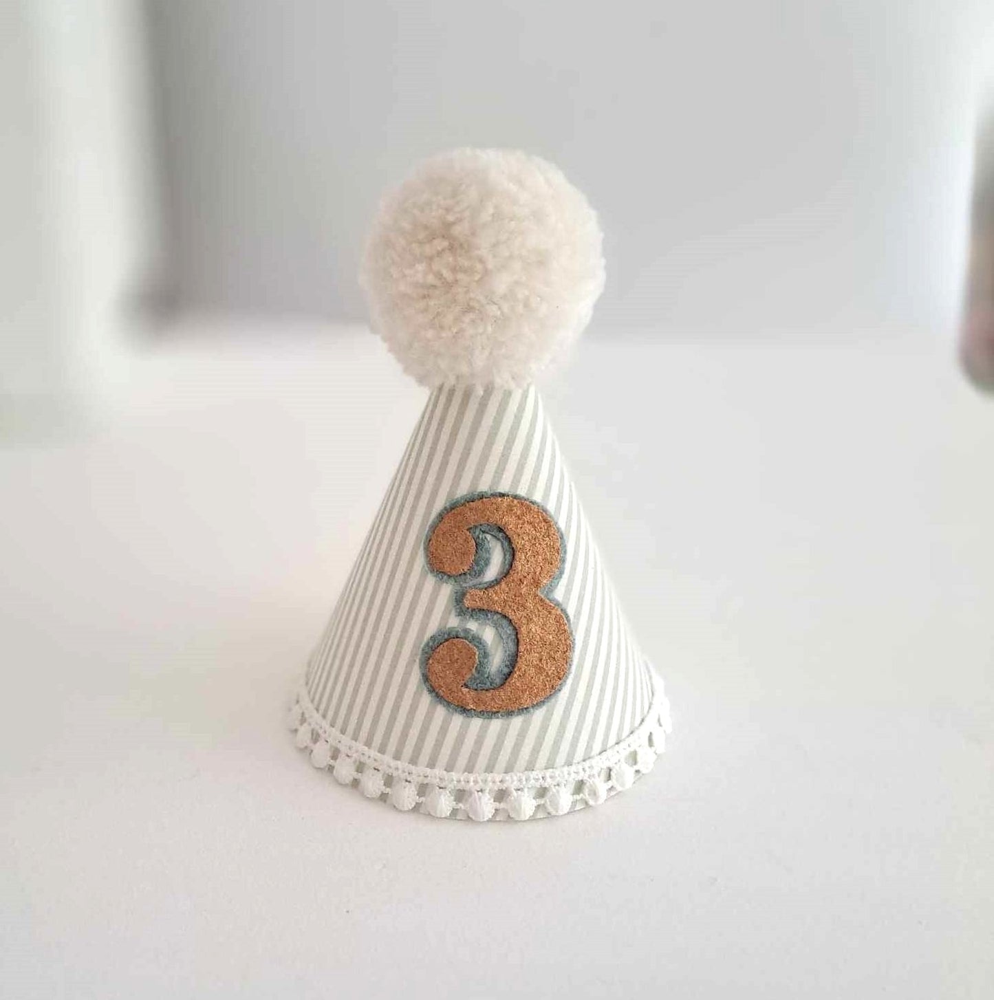 1st Birthday Party Hat, Sage Green and White Pinstripe