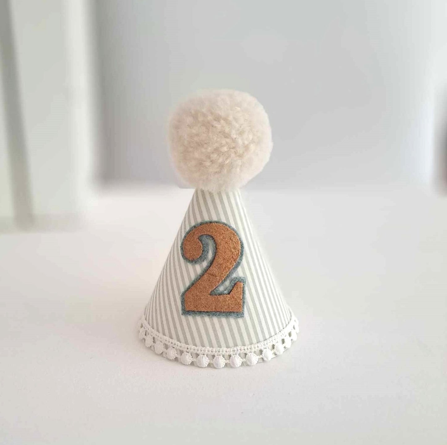 1st Birthday Party Hat, Sage Green and White Pinstripe