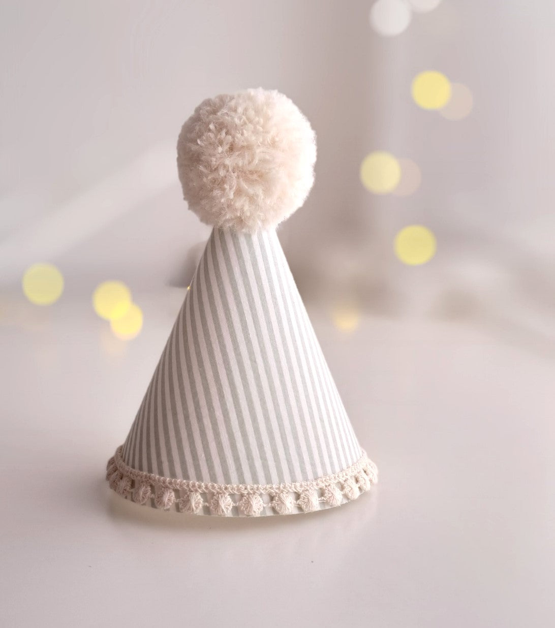 1st Birthday Party Hat, Sage Green and White Pinstripe
