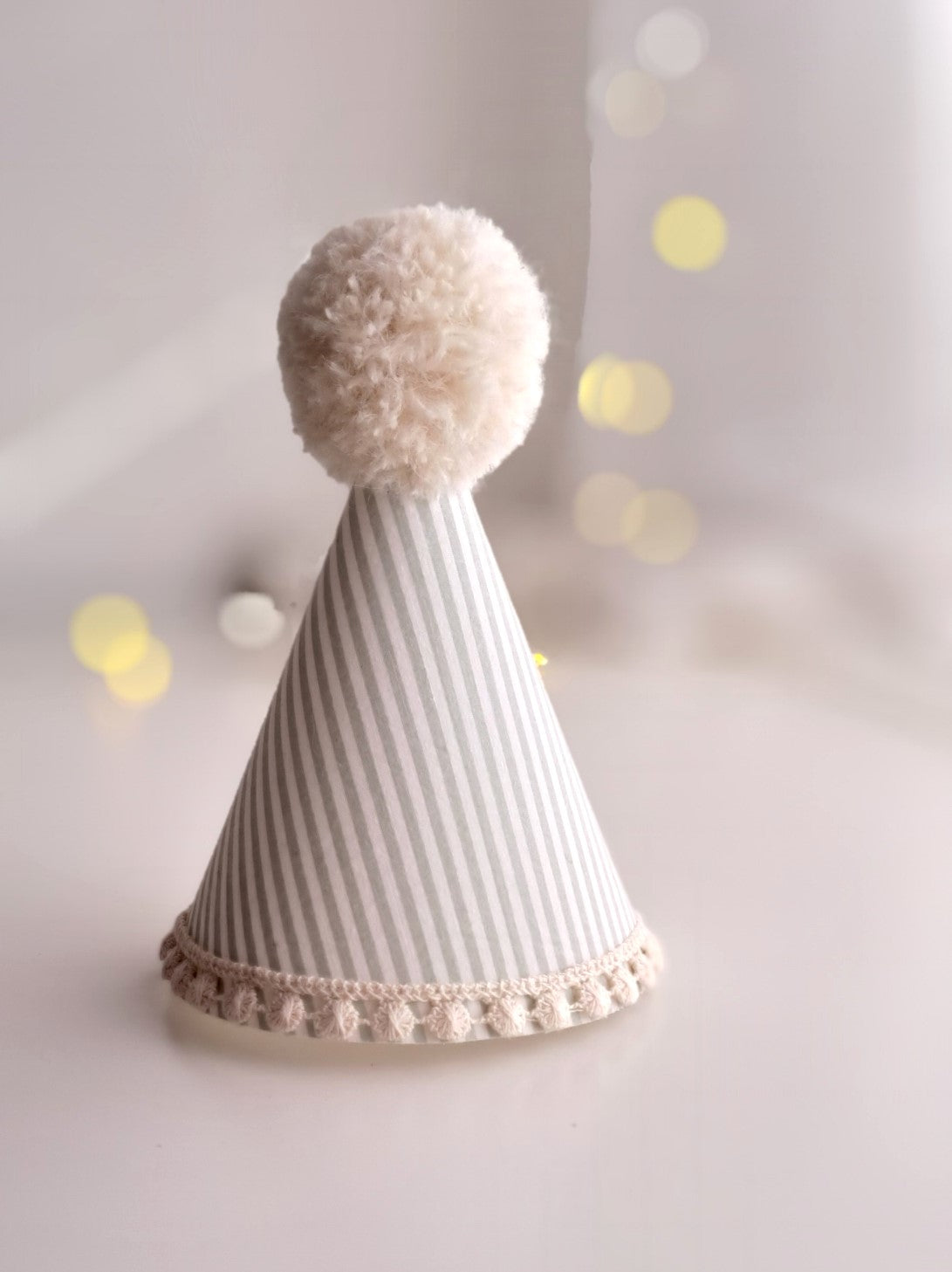 1st Birthday Party Hat, Sage Green and White Pinstripe