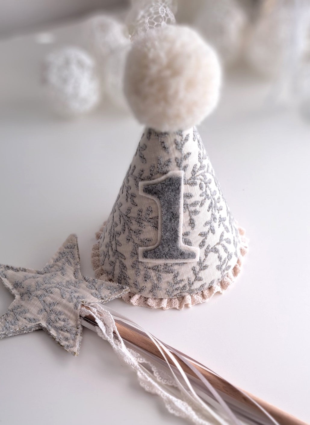 Isabella Luxurious Grey Damask Party Hat
