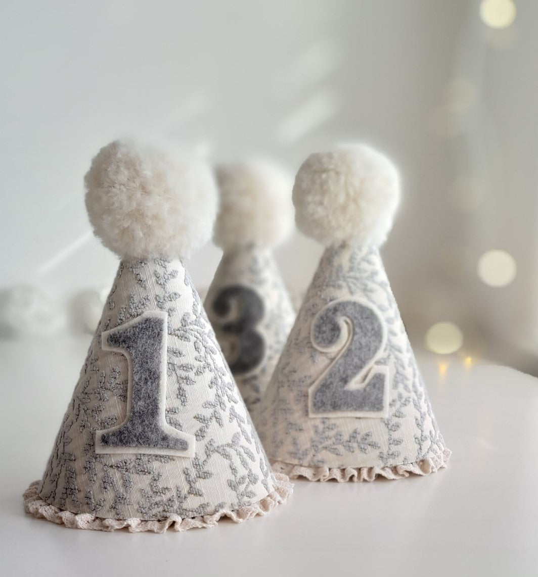 Isabella Luxurious Grey Damask Party Hat