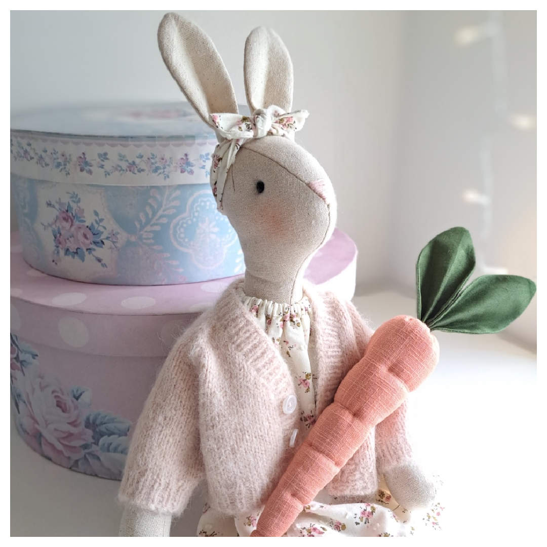 Veronica Bunny, Handmade Linen Stuffed Rabbit