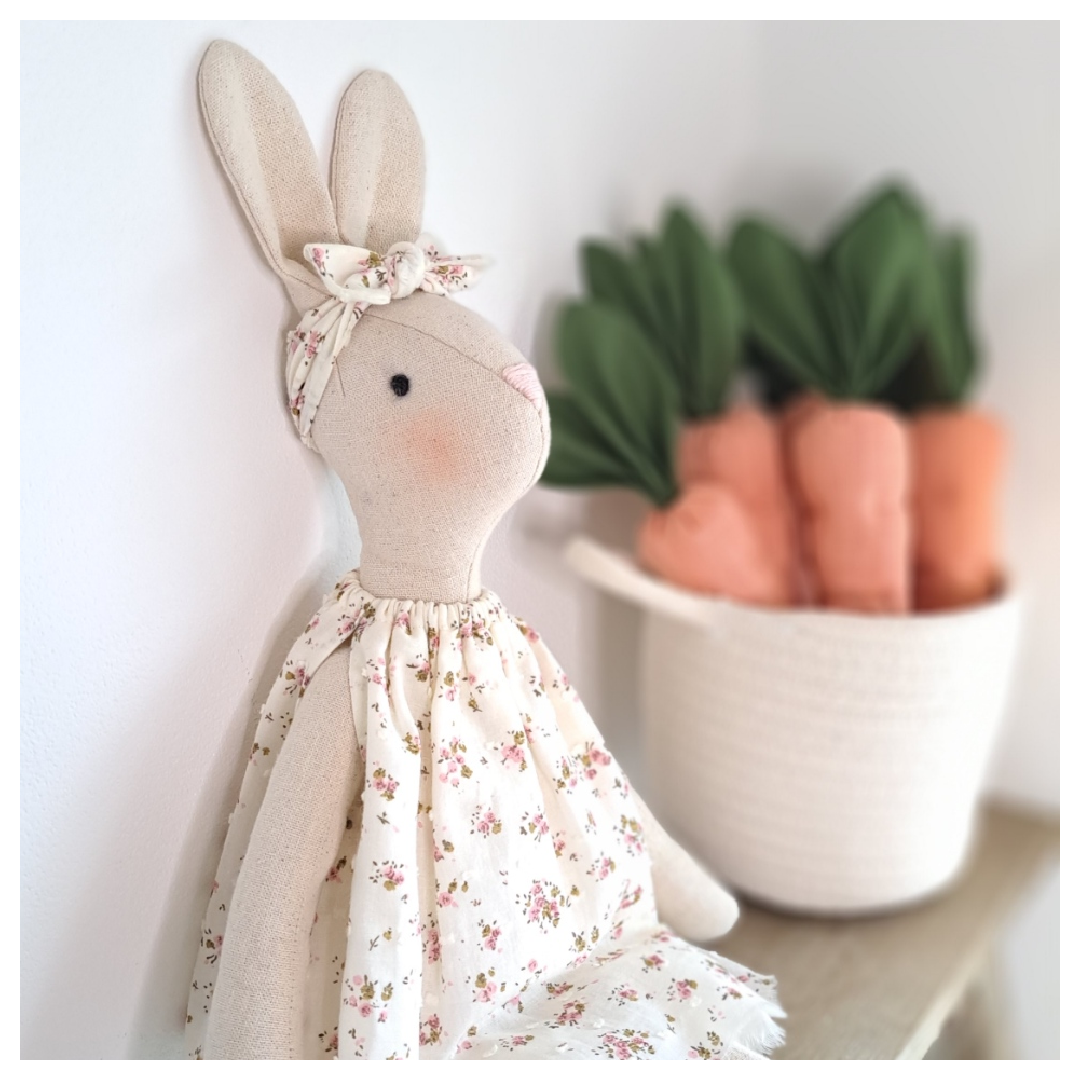 Veronica Bunny, Handmade Linen Stuffed Rabbit
