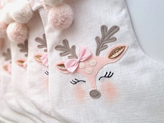 Personalized Baby Reindeer Applique Christmas Stocking