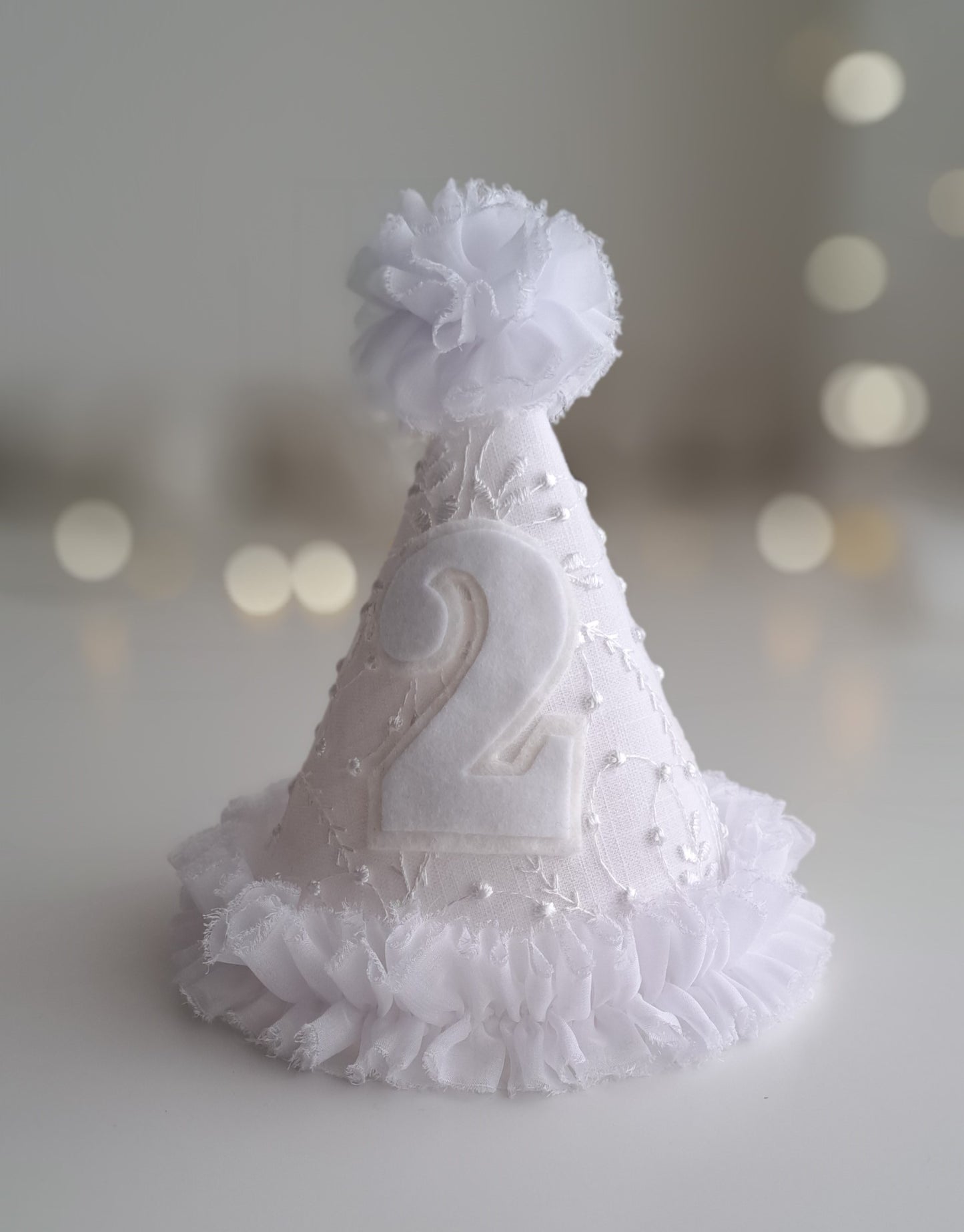 Luna, White Embroidered Lace Party Hat