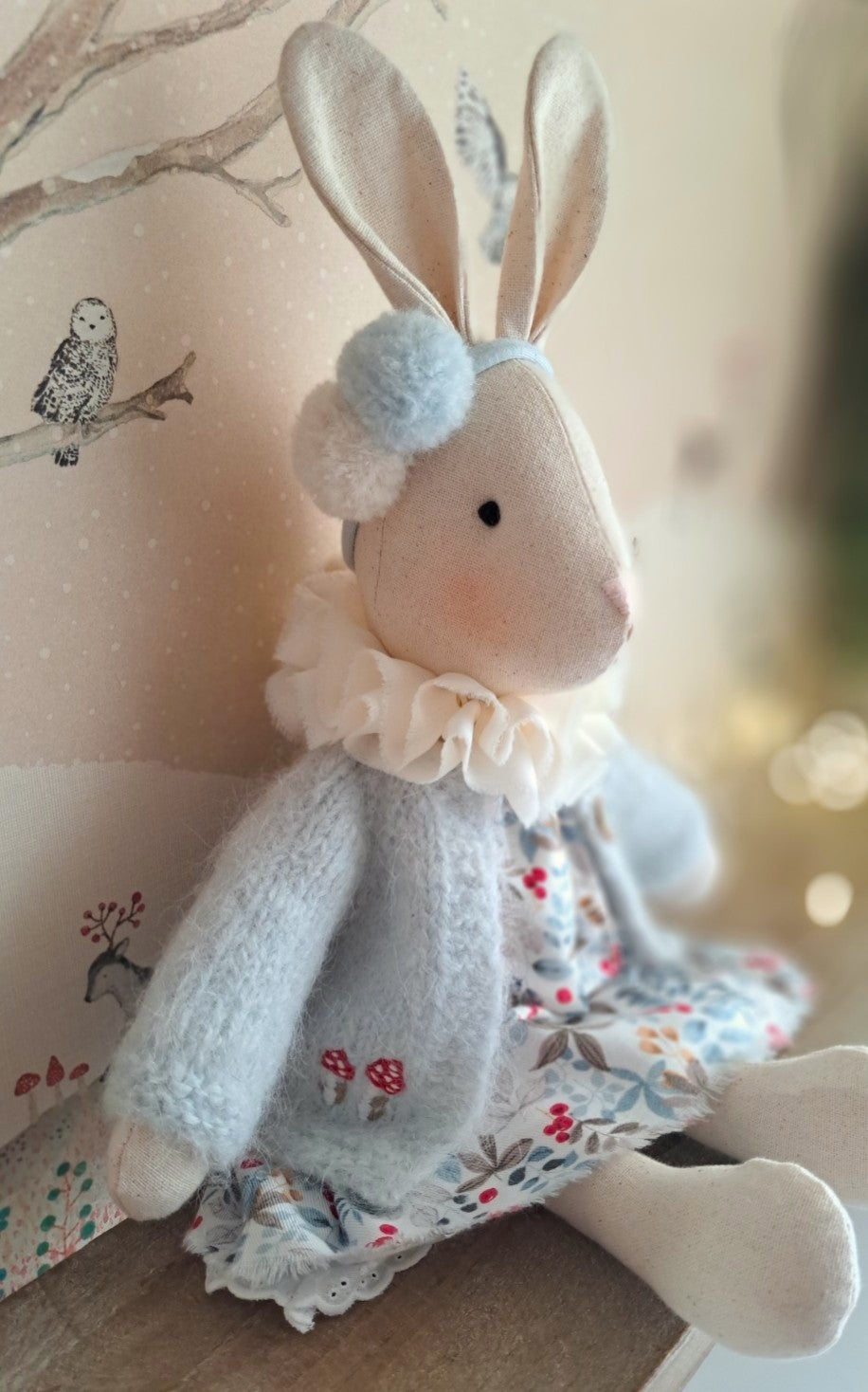 Heirloom Christmas bunny keepsake toy, a handmade gift for children and collectors.